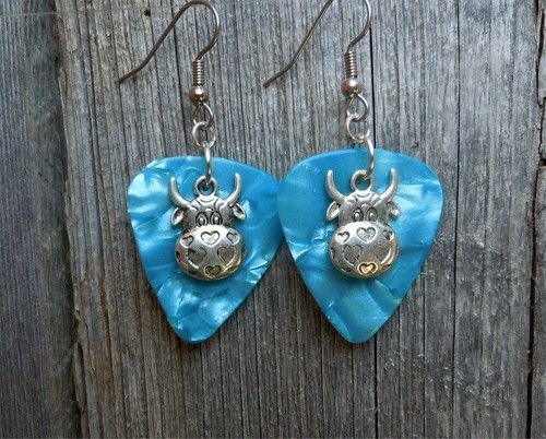 Cow with Heart Pattern Charm Guitar Picks Earrings - Pick Your Color - Picture 5 of 11