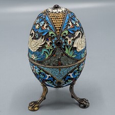Antique Russian Jeweled Enameled 84 Silver Footed Egg Box 243 Grams - 5"