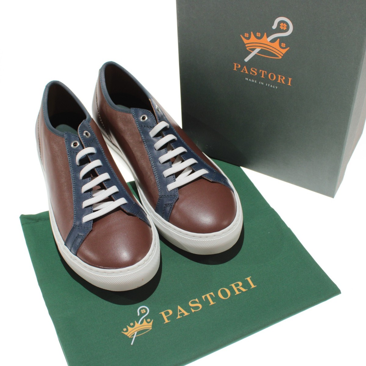Pastori Julius Slip-On Leather Sneakers Brown / Blue display picture 3
