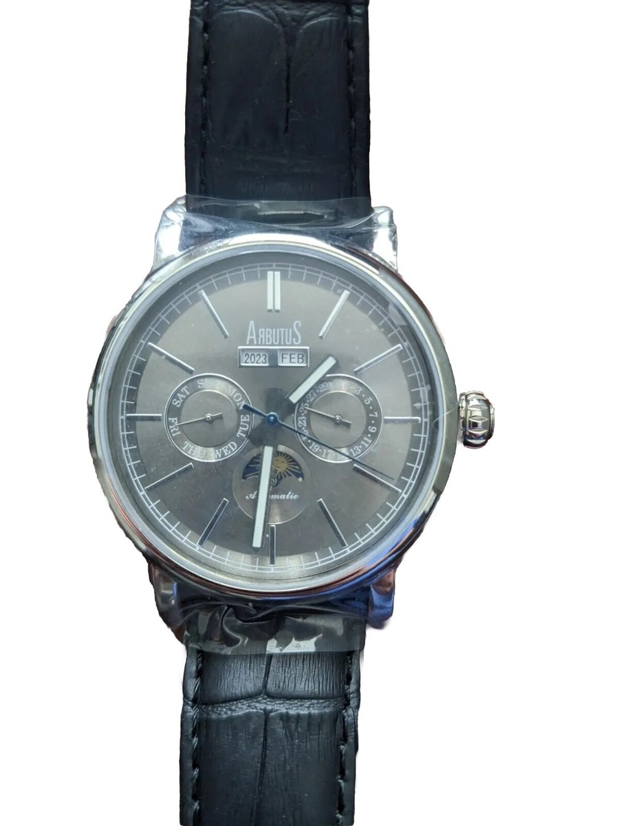 Mens Xmas Present! Arbutus AR913SNB Watch Silver Dial Leather