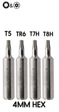 Torx 4mm Hex Screwdriver micro Bits: T5, TR6, T7H, T8H Star
