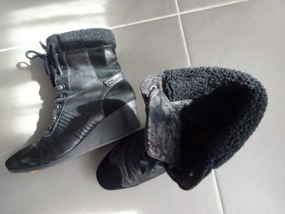 Bottes Souples Femme FLEXIBLE - Noir En Cuir Daim - Taille 39 - Très Bon état