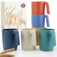 16oz Wheat Straw Cups with handles set of 6-Plastic Cups Reusable-Unbreakable...