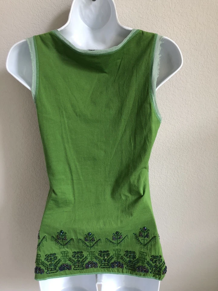 Camiseta sin mangas Indigo Palms Denim Company XS 100 % algodón verde con cuentas Foto 3 de 4