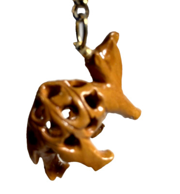 Vintage Shellacked Wood Painted Brown Camel Key Chain Souvenir