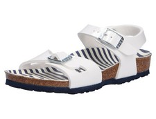 Birkenstock Rio Birko Flor Vernis Nautical Stripes Navy Sandals Slingback Ankle
