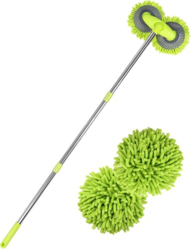 47" Dual Head Rotatable Car Wash Brush 3 Sections 120cm Chenille Soft Green