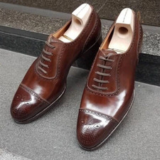 Handcrafted New Men's Dark Brown Leather Oxford Cap-Toe Brogue Lace Up Shoes Men