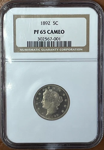 1892 P Proof Liberty "V" Nickel 5C NGC PF65 CAM - CAMEO!
