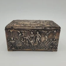 Antique WB Mfg Co Weidlich Bros Casket Hinged Jewelry Box Flowers Silver Plated