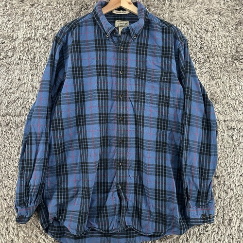 Camicia uomo LL Bean Scoth in flanella a quadri grande blu alta manica lunga con bottoni - Foto 2 di 9
