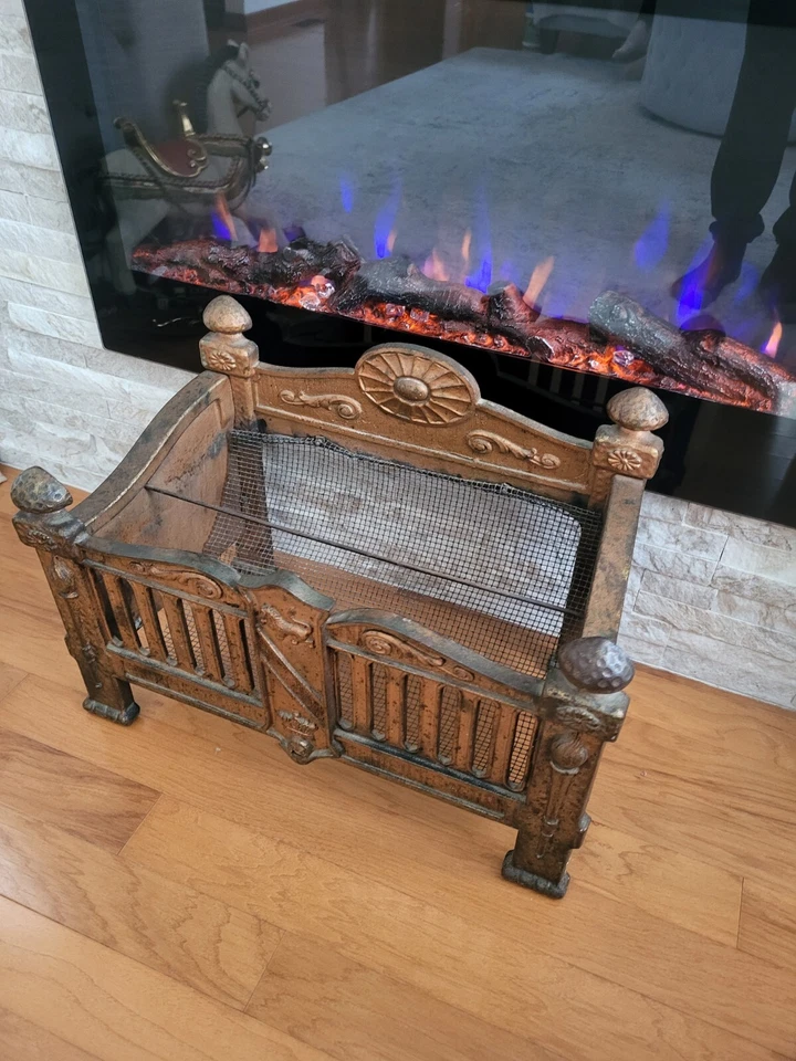 Grelha de lareira cesta de ferro antiga Marks MFG Arts & Crafts. 1915–1920. Chicago - Imagem 3 de 4