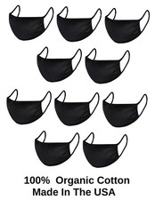 10 Pack Organic Cotton Cloth Face Mask Mens Womens Teens Black Masks Washable