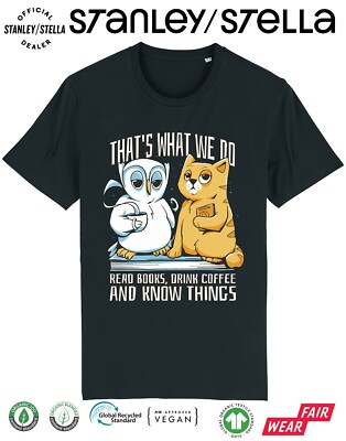 T-Shirt Bücher lesen Kaffee trinken lustig Katzen Kinder / Premium Qualität