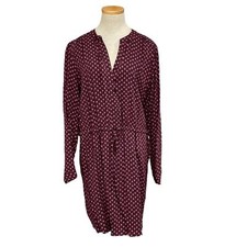 GAP Midi Dress Women's Large Red NWT Long Sleeve Buttons Cinched Pockets Midi