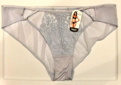 Blue Sexy Sheer & Strappy Cheeky Panties Size 3XL(10) Floral Lace Center V Back