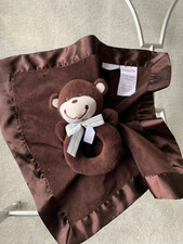Carters Snuggle Me Blankie Rattle Security Blanket Lovey Plush Brown Monkey