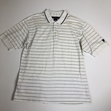 Nike Golf Medium  White Gray Striped Polo Shirt Short Sleeve C119