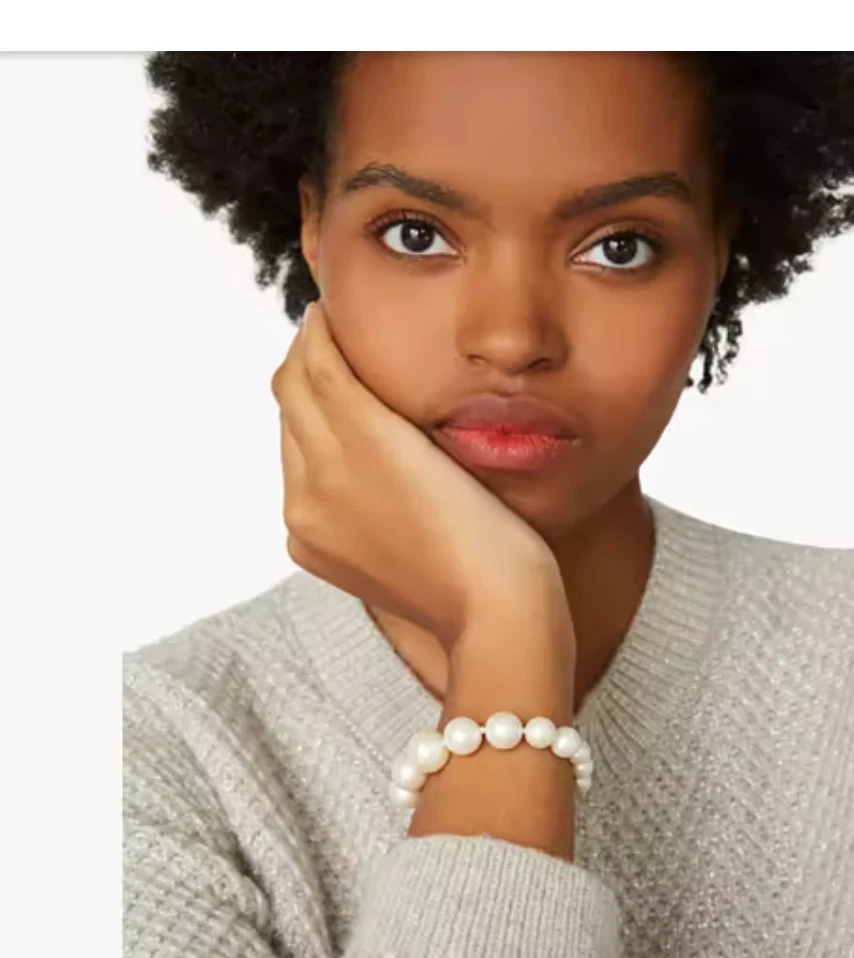 Pulsera Kate Spade Pearls Please Pearl Plateada Nueva + Bolsa para el Polvo Foto 3 de 4