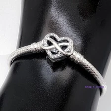 NEW PANDORA 592645C01 Moment Sparkling Infinity Heart Clasp Snake Chain Bracelet