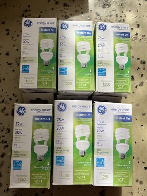 6 Boxes GE Energy Smart Instant On 75 Watt Replacement Uses Only 20W  New