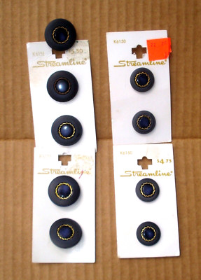 Stream Line Gold Buttons Set of 9 Blue / Gold Shank Buttons Carded Streamline 2 Sizes NOS 7/8 ...