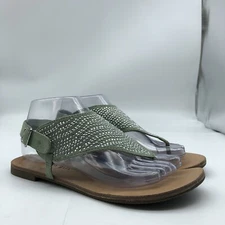 Madden Girl Split Toe Slingback Sandal sz 7.5 Vegan Green rhinestone embellished