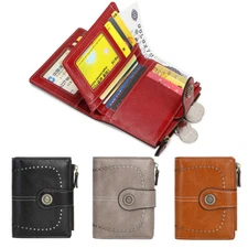 Womens Bifold Clutch RFID Blocking Leather Wallet Hasp Card Holder Mini Handbag