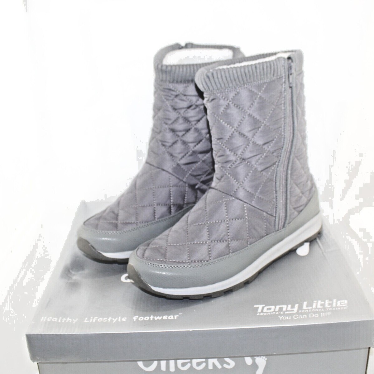 CHEEKS Women zip up FITBODY Boots wedge heel shoe size 11 W gray fabric up NEW eBay