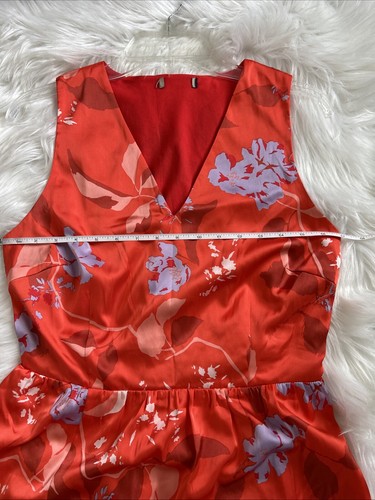 floral sleeveless tiered Dress Satin Look Sz S - Picture 5 of 11
