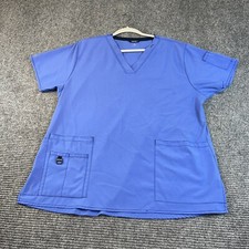 Carhartt Force women's scrub top XL blue short sleeve poly spandex 