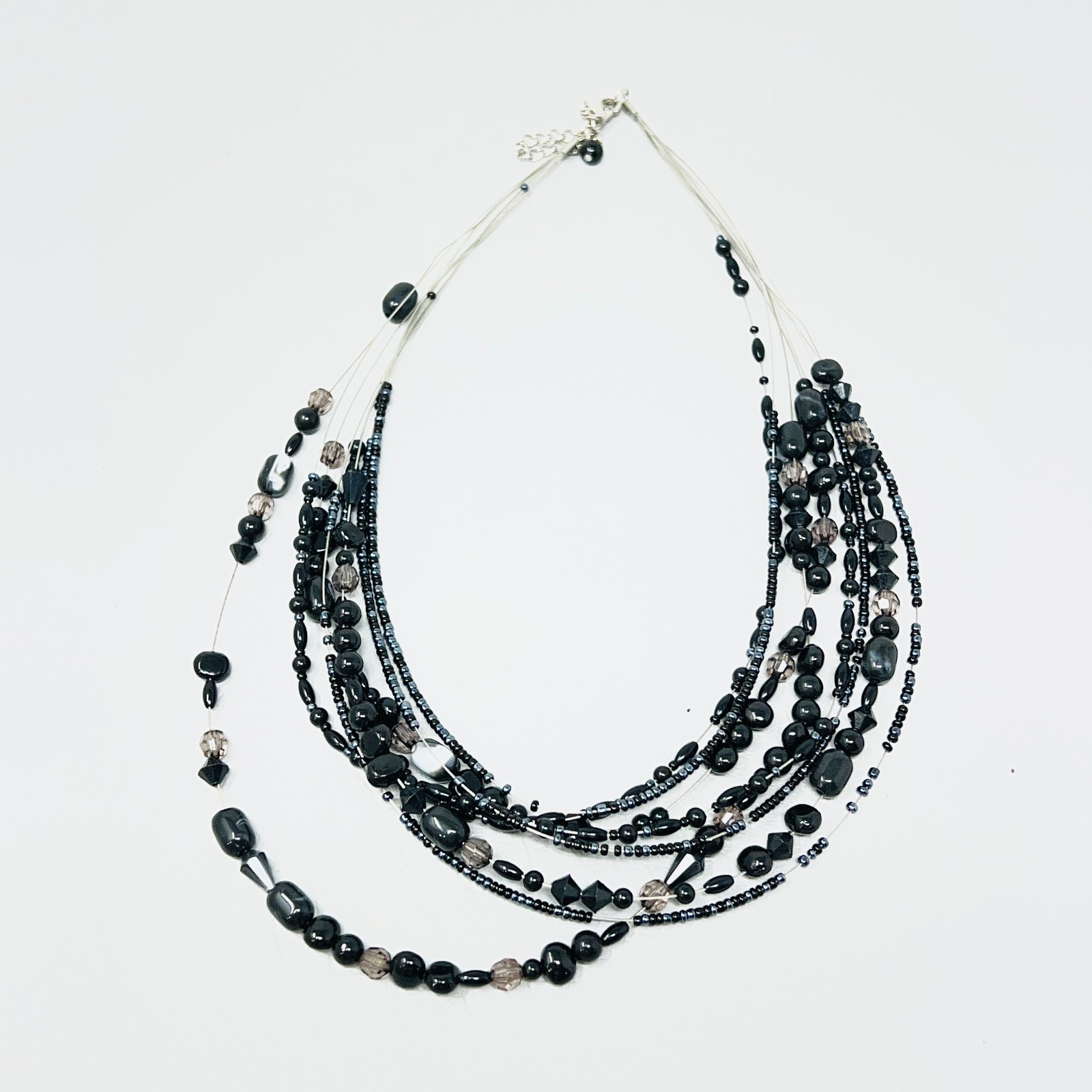 Black Multi Strand Beaded Statement Necklace Adju… - image 7