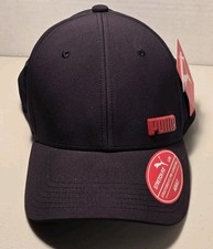 Puma Embossed Logo Stretch Fit Pre-curved Bill Baseball Cap Hat Men L/XL BLACK