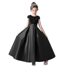 RerCu Kids Sequin  Satin Long Recital Dress 120-165cm 