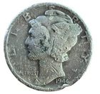 1944 MERCURY DIME 90% SILVER WW2 WINGED LIBERTY HEAD DIME ADOLPH A. WEINMAN