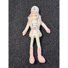 Plush Nutcracker Doll White Pink Silver Glitter Christmas Holiday Decor 24 Inch