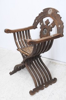 Q58K39 Moorish scissor chair wood partly with mother of pearl inlays