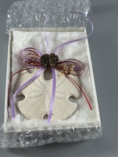 Vintage Sand Dollar Christmas Ornament Handmade Pine Cones Red Purple Ribbons