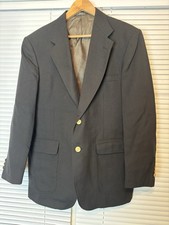 Stafford Gold Buttons Hopsack Navy Blue Wool Blend Blazer Jacket Sport Coat 40R