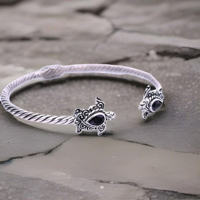 Video Samuel B 925 Sterling Silver Natural Amethyst Turtle   Hinged Bracelet 