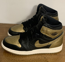 Air Jordan 1 Retro High OG GS Black Gold Leather Sneaker 6Y FD1437-071