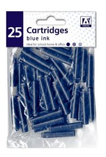 25 x Standard Sized Universal Fountain Pen Ink Cartridge Refills Blue/Black 4cm