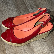 Via Spiga Red Patent Leather Slingback Wedge Sandals Buckle US 7.5