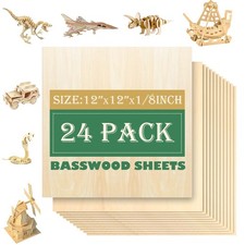 24 Pack 12"x12"Basswood Sheets 1/8",3mm Basswood for Laser Cutting,3mm Plywoo...