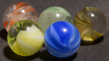 5 Vintage French Euro Sparkler Marbles Mixed Bright Tangy Colours 1950/60s