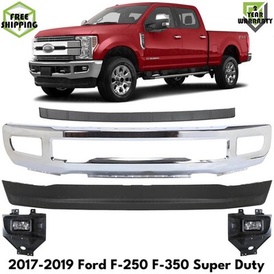 Front Bumper Chrome & Fog Lights Kit For 2017-2019 Ford F-250 F-350 Super Duty