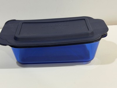 Vintage Pyrex 213-R Cobalt Blue 1.5 Qt Glass Loaf Pan Dish 8x5x3'' with Lid