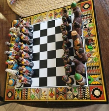 10in Peruvian Wood Piece Chess Game + Folding Wood Board, Handmade,New Condition