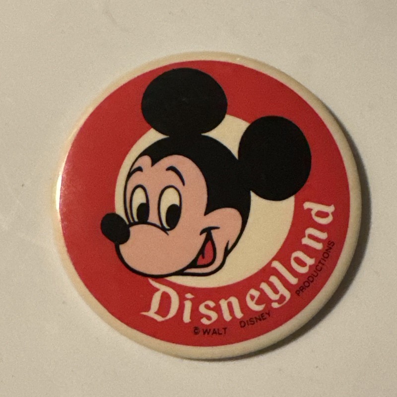 Disneyland Mickey Mouse  3.5” Walt Disney Pin Back Button Retro Red Vintage 90s