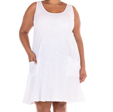 Fresh Produce 2x white drape $65 cotton jersey tank pockets dress nwt new 2x